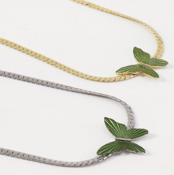 Green Butterfly Silver Adjustable Chain Choker Minimalist Butterflies Moth New - Picture 9 of 9
